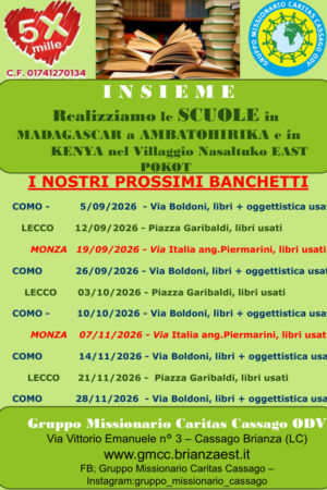 BANCHETTI SETT/NOV 2026 INSIEME REALIZZIAMO LE SCUOLE – Gruppo Missionario Caritas Cassago ODV