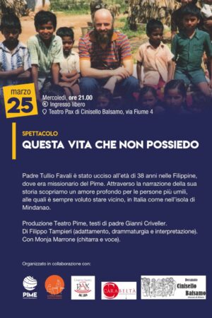 SPETTACOLO “QUESTA VITA CHE NON POSSIEDO” TEATRO PAX MERCOLEDI’ 25 MARZO INGRESSO GRATUITO