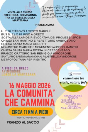 16 Maggio 2026 – La Comunità che cammina tra storia, cultura e fede